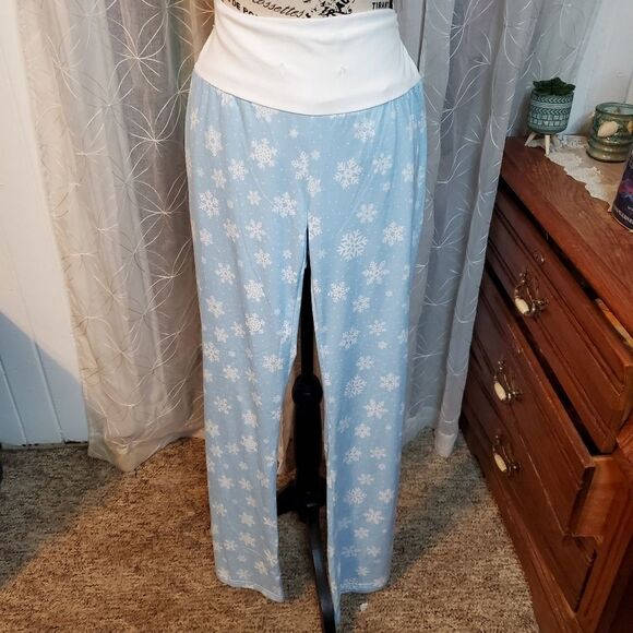 Hde light blue snowflake print wide leg lounge pants size medium - Picture 1 of 3